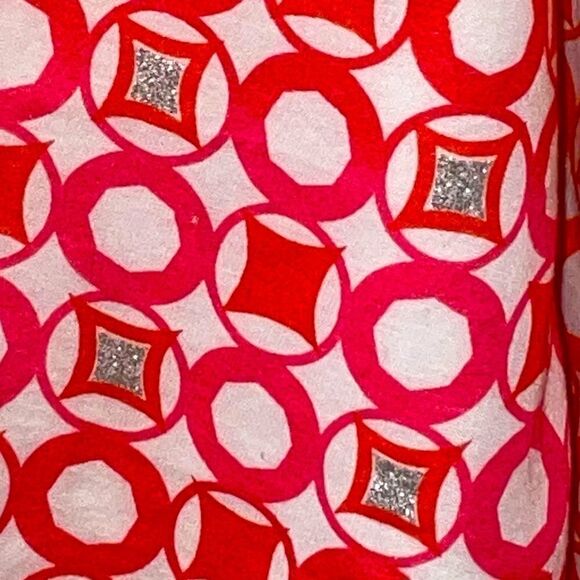 Lark Lane orange, white, & silver geometric print cotton panel twirl skirt 14 - Picture 2 of 8